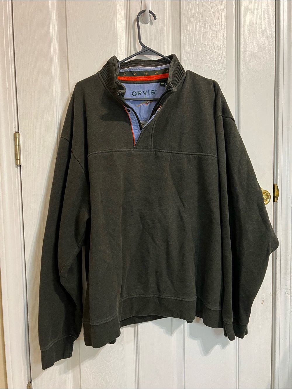 Orvis Signature 1/4 Zip Pullover Green With Contrasting Striped Collar Size XXL